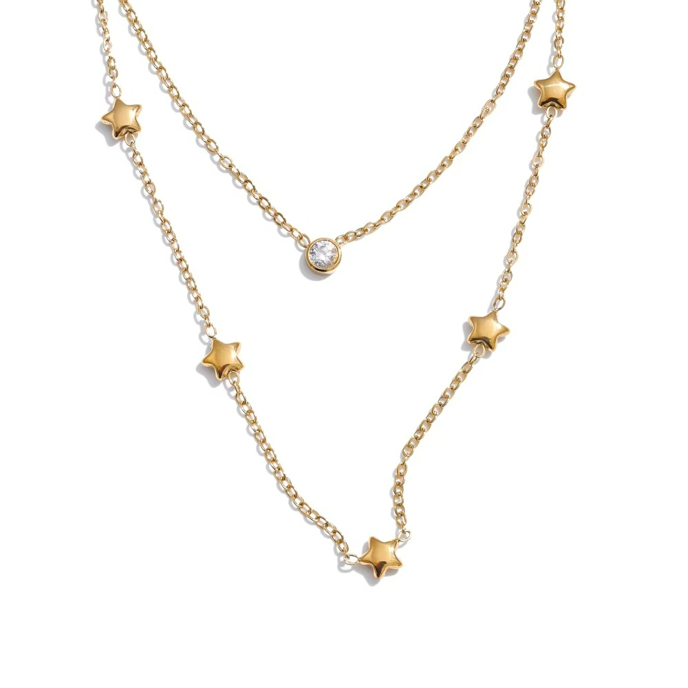 Double Layer Star Zircon Chain Necklace