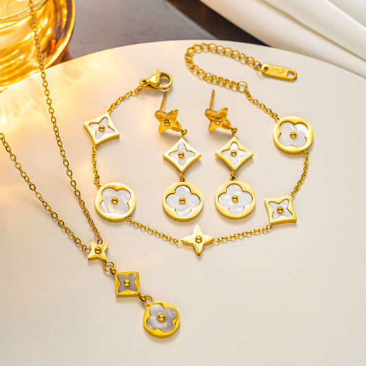 Floral Necklace, Bracelet, Ring and Earrings Set