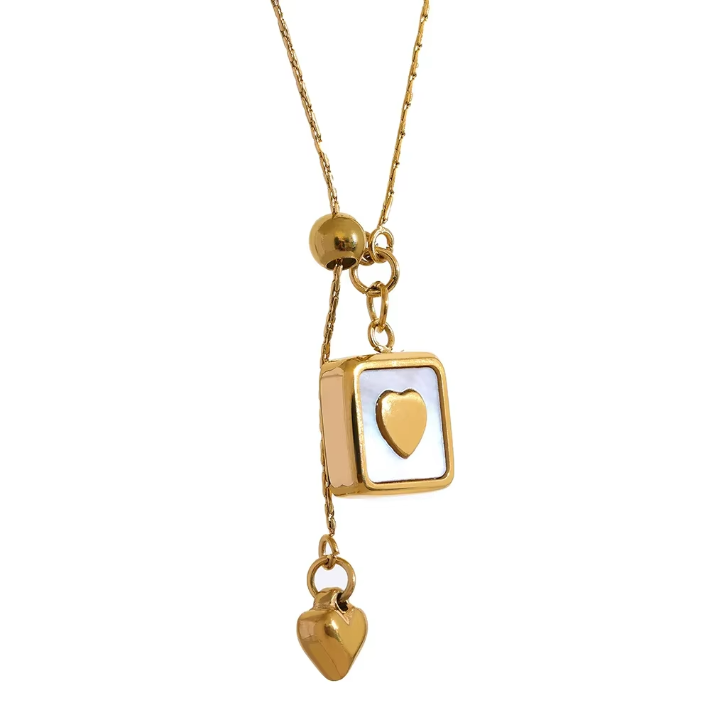Square Heart Shell Pendant Necklace