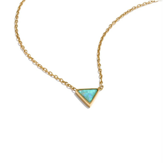 Natural Opal Stone Triangle Pendant Necklace