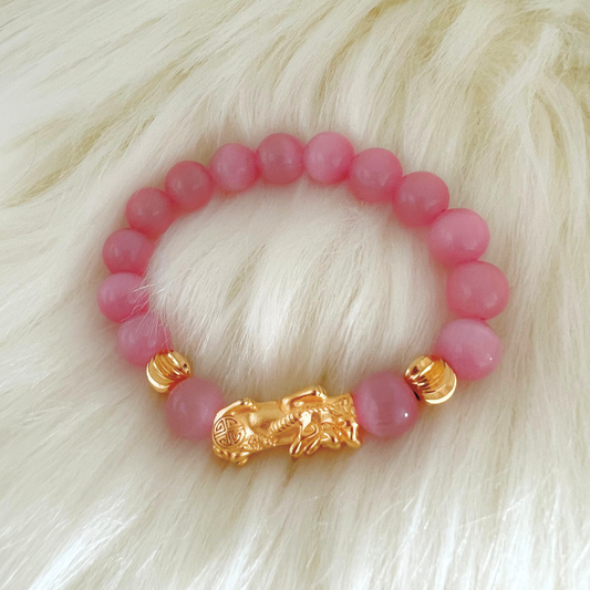 Pixiu Rose Quartz Charm Bracelet