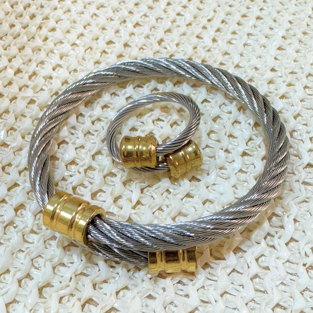 Twisted Cable Ring and Bangle Set