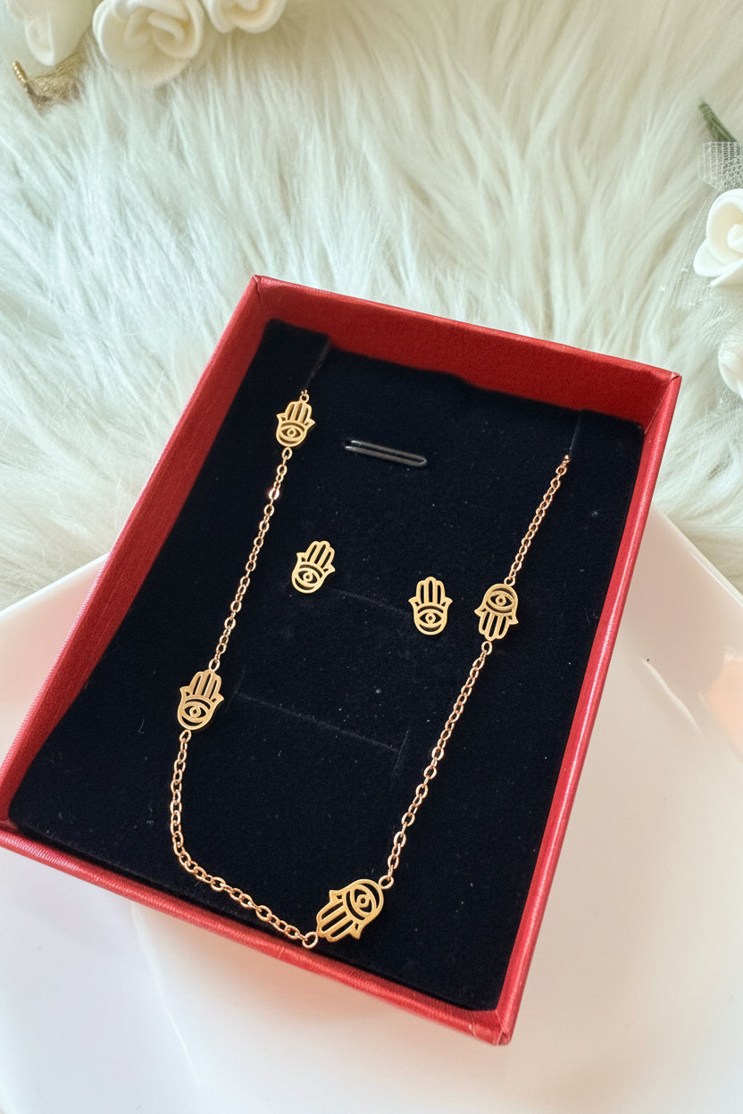 Hamza Hand Necklace and Earrings Set