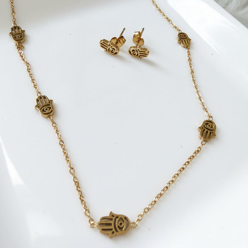 Hamza Hand Necklace and Earrings Set