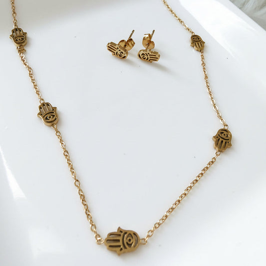 Hamza Hand Necklace and Earrings Set