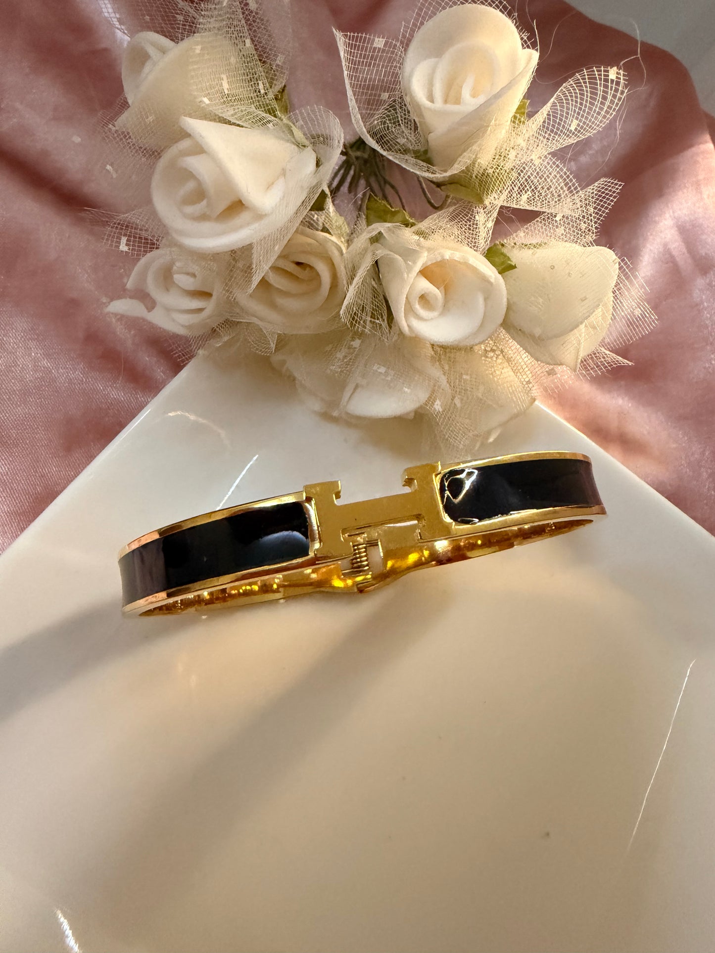 H Black Enamel Bangle