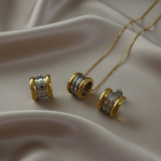 2 tone B zero Necklace and Earrings Set