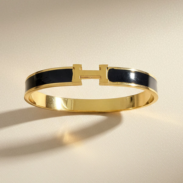 H Black Enamel Bangle