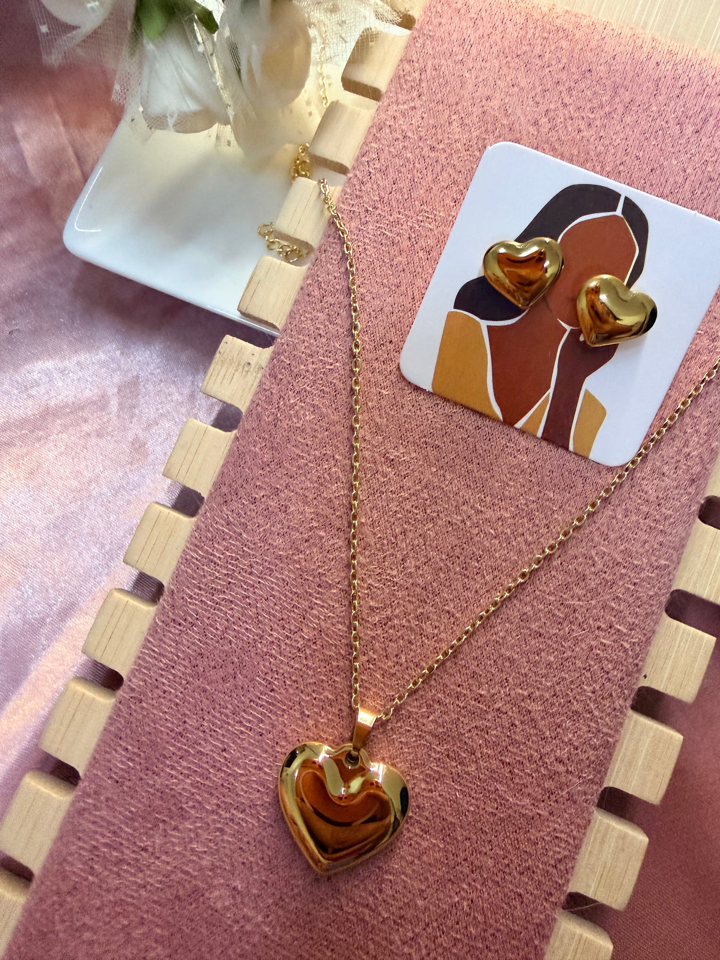 Heart Necklace and Earrings Set