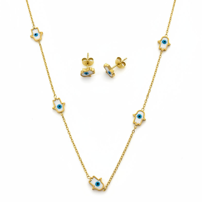 Hamsa Hand Necklace and Earrings Set