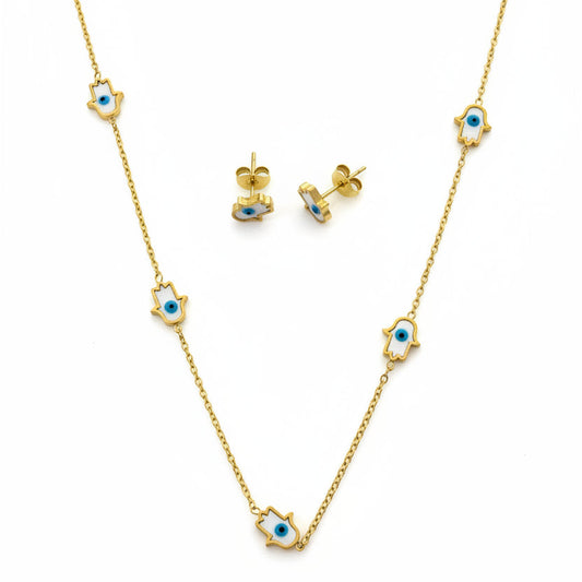 Hamsa Hand Necklace and Earrings Set