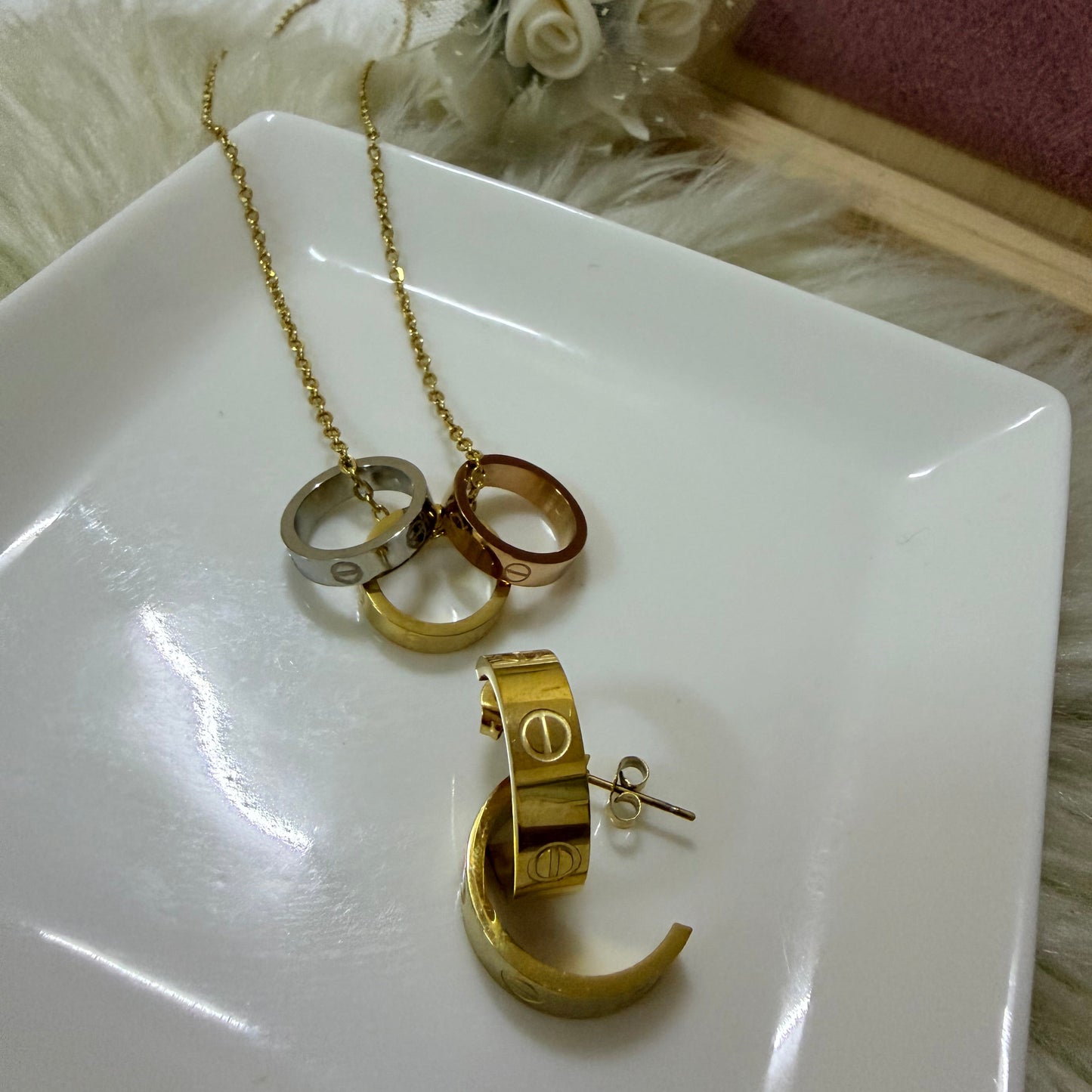 Tricolor Forever Love Necklace and Earrings Set