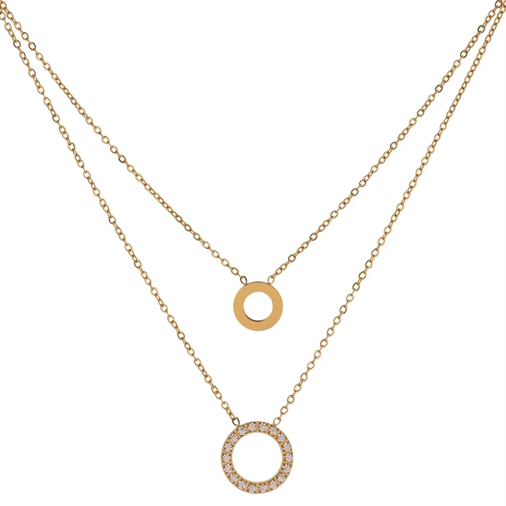 Round Hollow Layered Chain Necklace