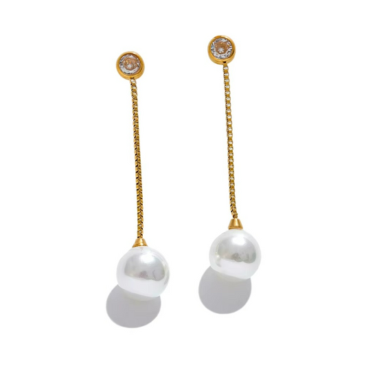 Pearls Long Chain Hanging Dangle Earrings
