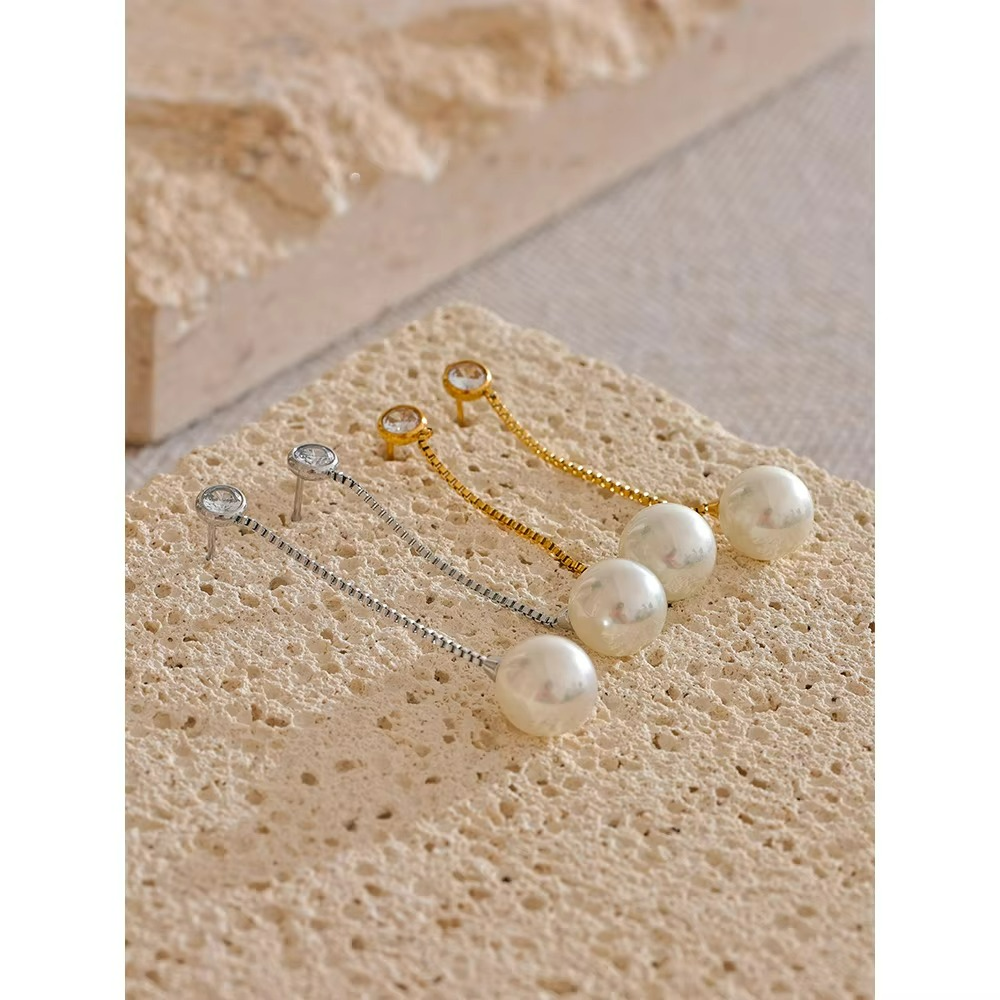 Pearls Long Chain Hanging Dangle Earrings