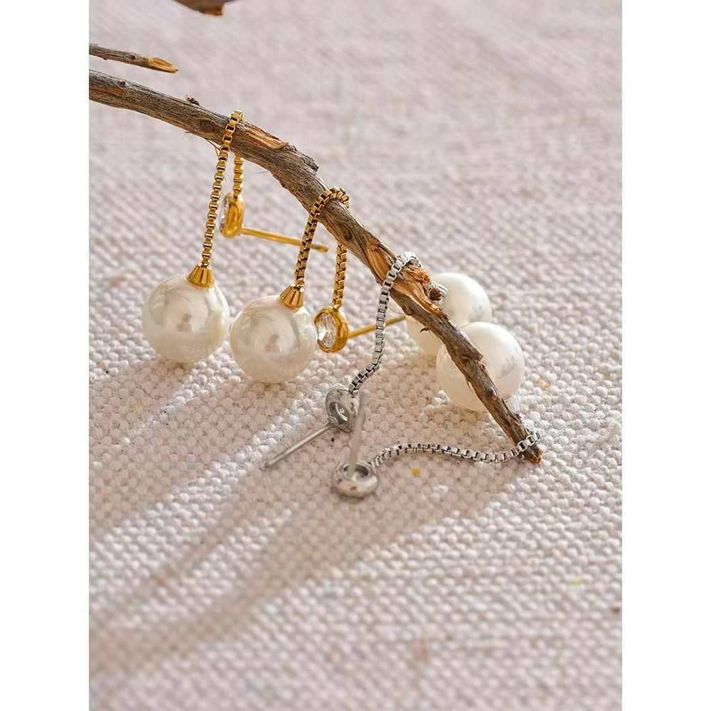 Pearls Long Chain Hanging Dangle Earrings