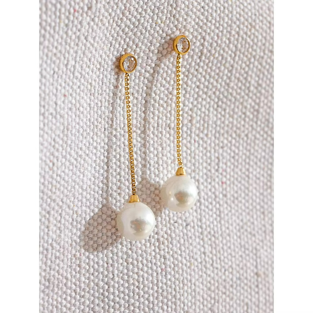 Pearls Long Chain Hanging Dangle Earrings