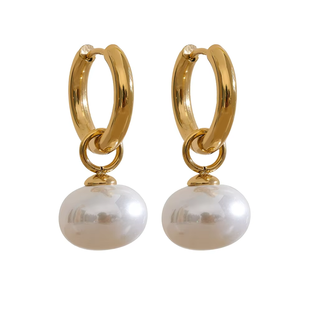 Pearls Drop Golden Hoop Earrings
