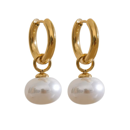 Pearls Drop Golden Hoop Earrings