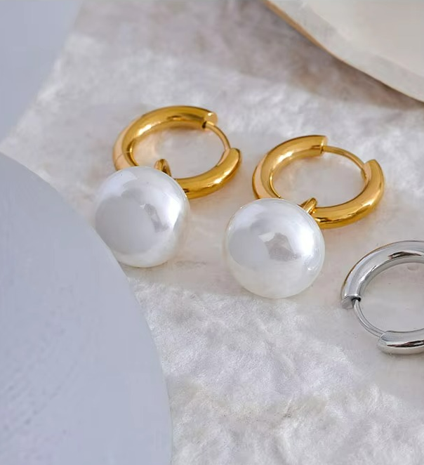 Pearls Drop Golden Hoop Earrings