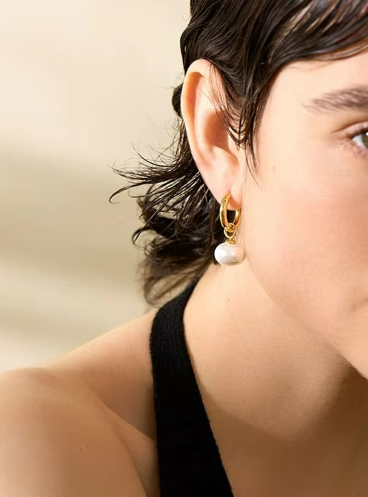 Pearls Drop Golden Hoop Earrings