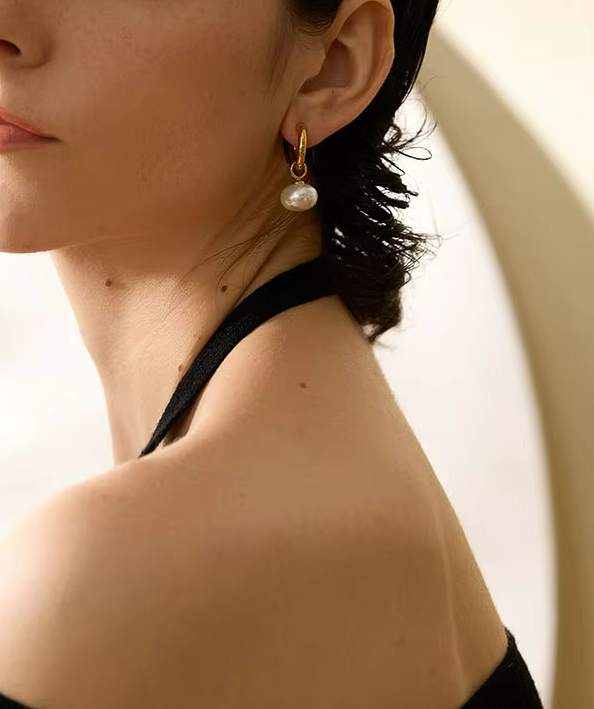 Pearls Drop Golden Hoop Earrings