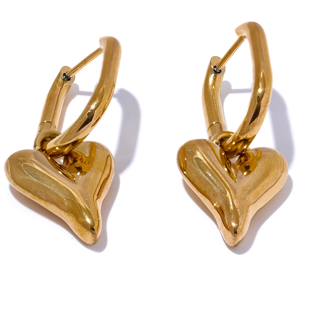 Heart Love Drop Hoop Earrings