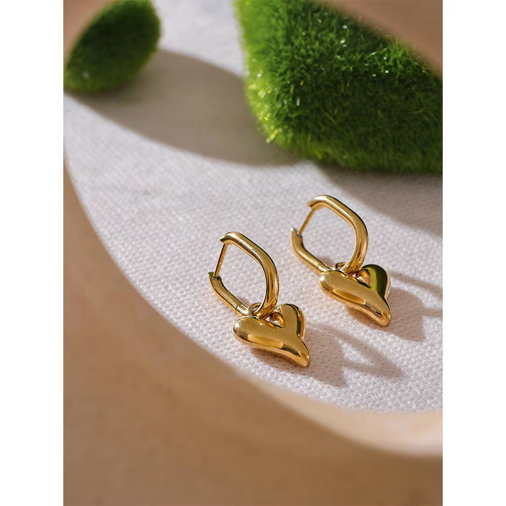 Heart Love Drop Hoop Earrings