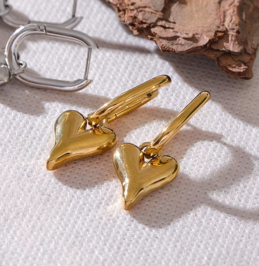 Heart Love Drop Hoop Earrings