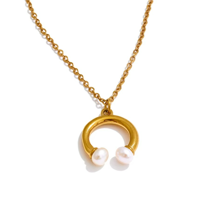 Natural Pearl U-Shape Pendant Necklace