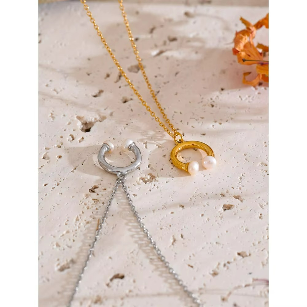 Natural Pearl U-Shape Pendant Necklace