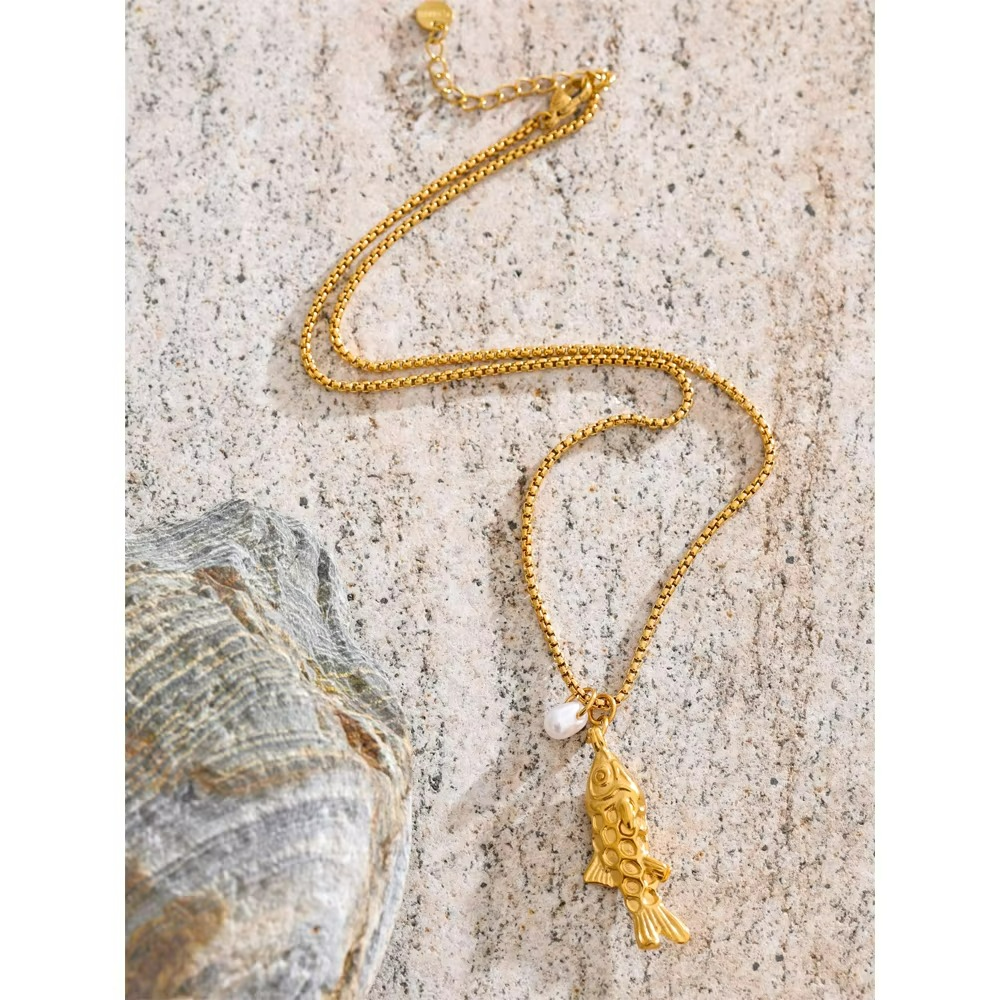Pearl Fish Pendant Necklace