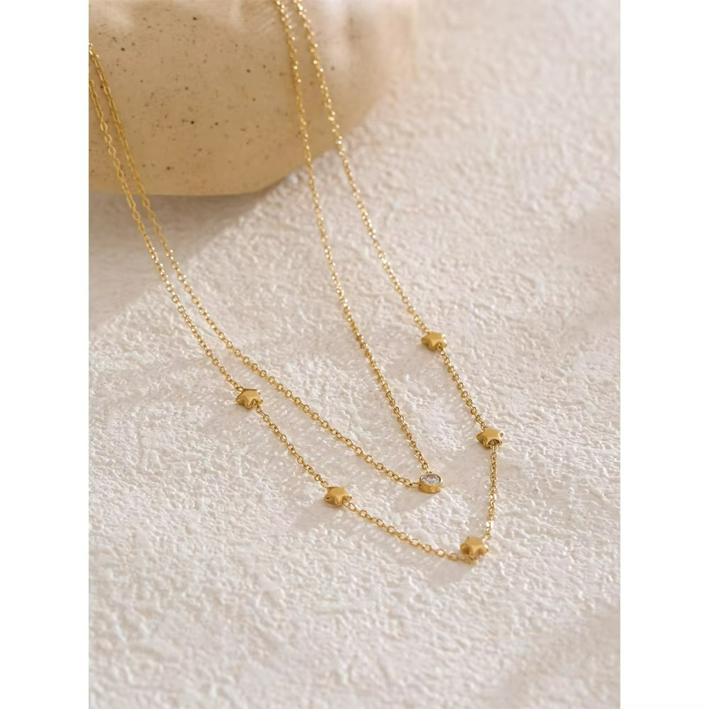 Double Layer Star Zircon Chain Necklace