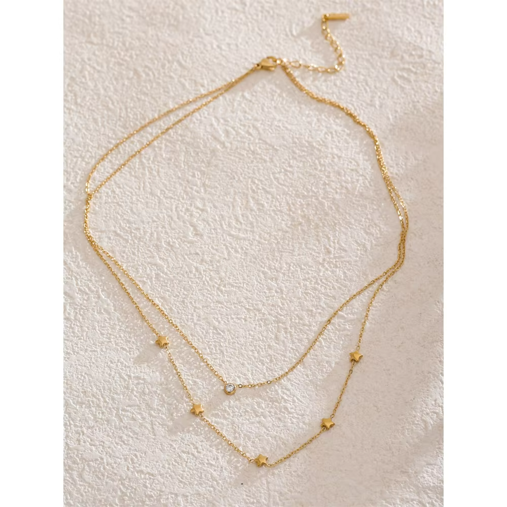 Double Layer Star Zircon Chain Necklace