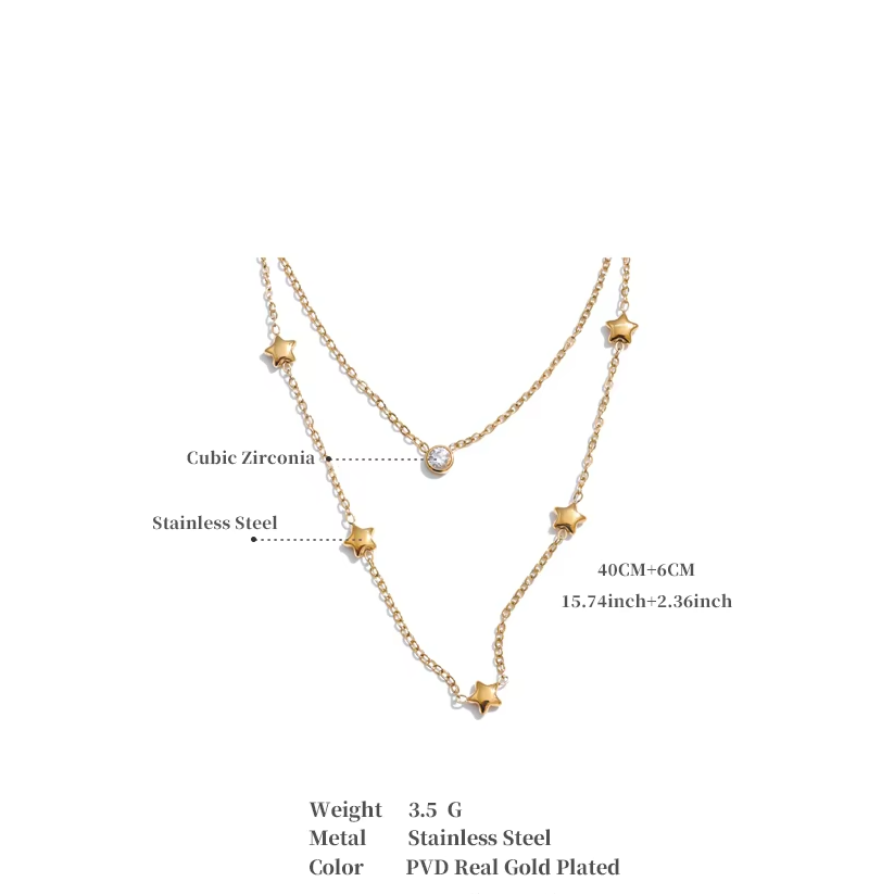 Double Layer Star Zircon Chain Necklace