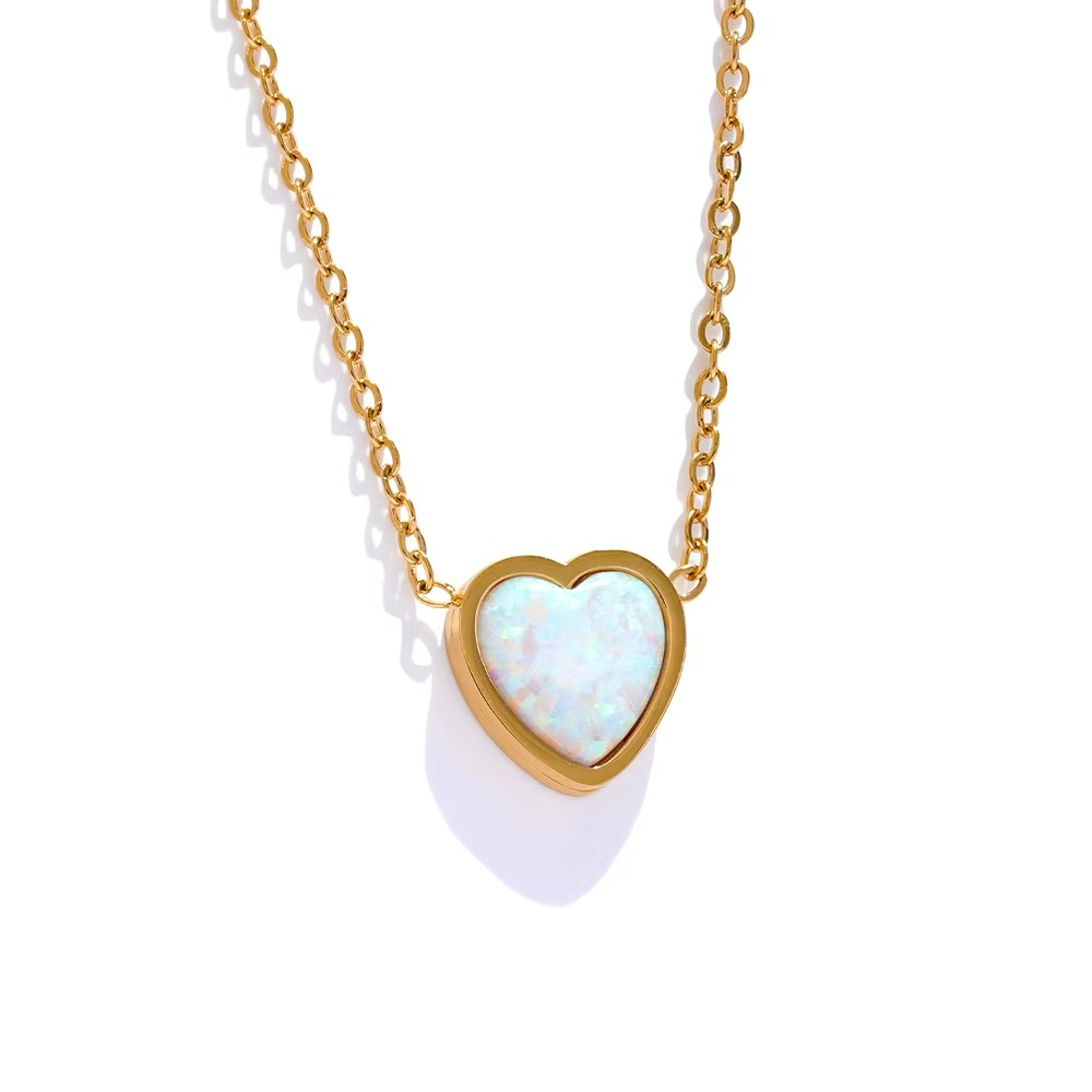 Opal Stone Heart Pendant Necklace