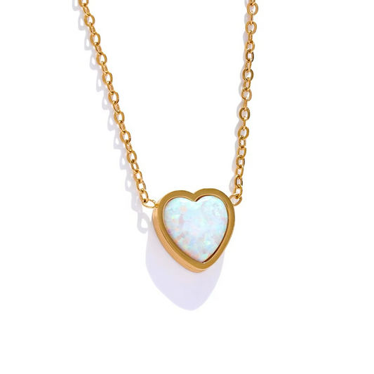 Opal Stone Heart Pendant Necklace