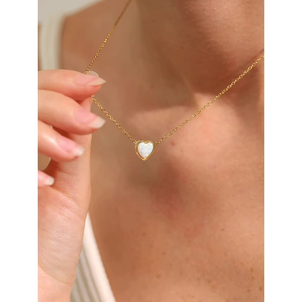 Opal Stone Heart Pendant Necklace
