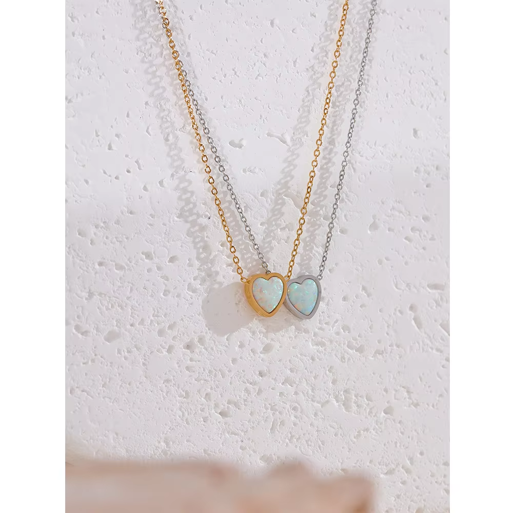 Opal Stone Heart Pendant Necklace