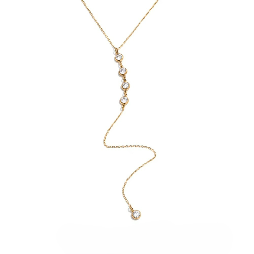 Cubic Zirconia Round Y Chain Long Drop Necklace