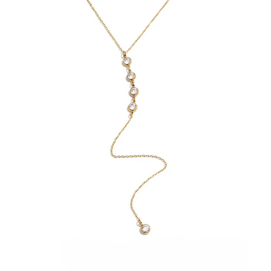 Cubic Zirconia Round Y Chain Long Drop Necklace