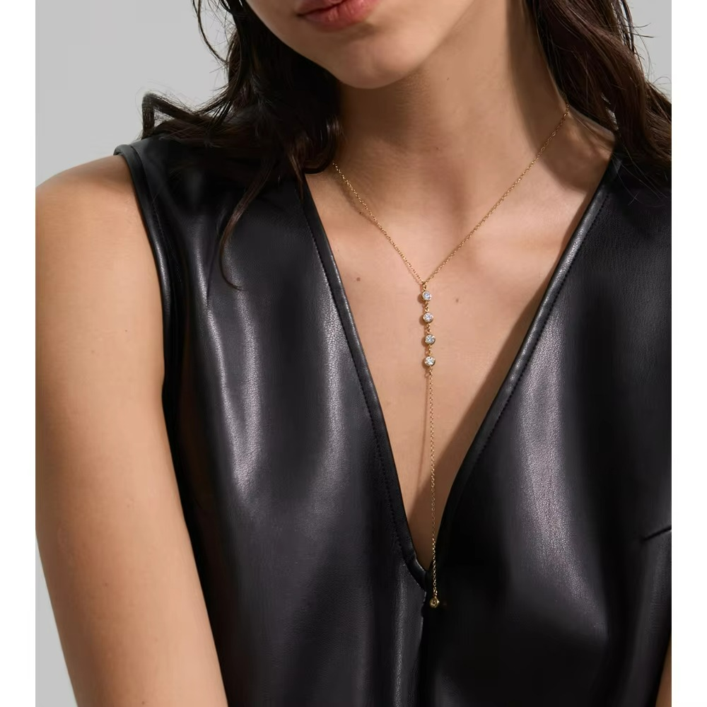 Cubic Zirconia Round Y Chain Long Drop Necklace