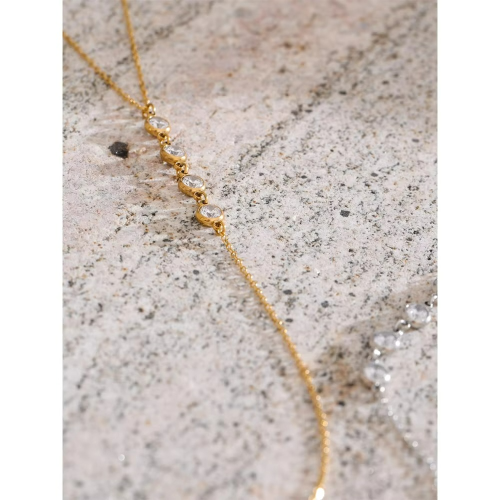 Cubic Zirconia Round Y Chain Long Drop Necklace