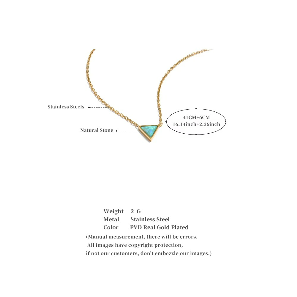 Natural Opal Stone Triangle Pendant Necklace