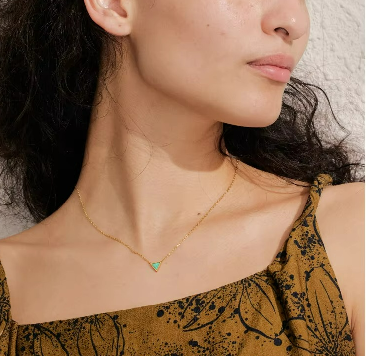 Natural Opal Stone Triangle Pendant Necklace