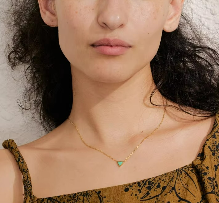 Natural Opal Stone Triangle Pendant Necklace