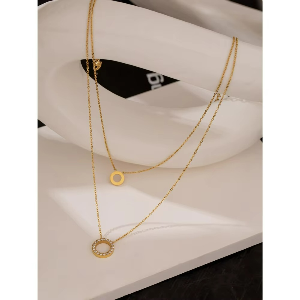 Round Hollow Layered Chain Necklace