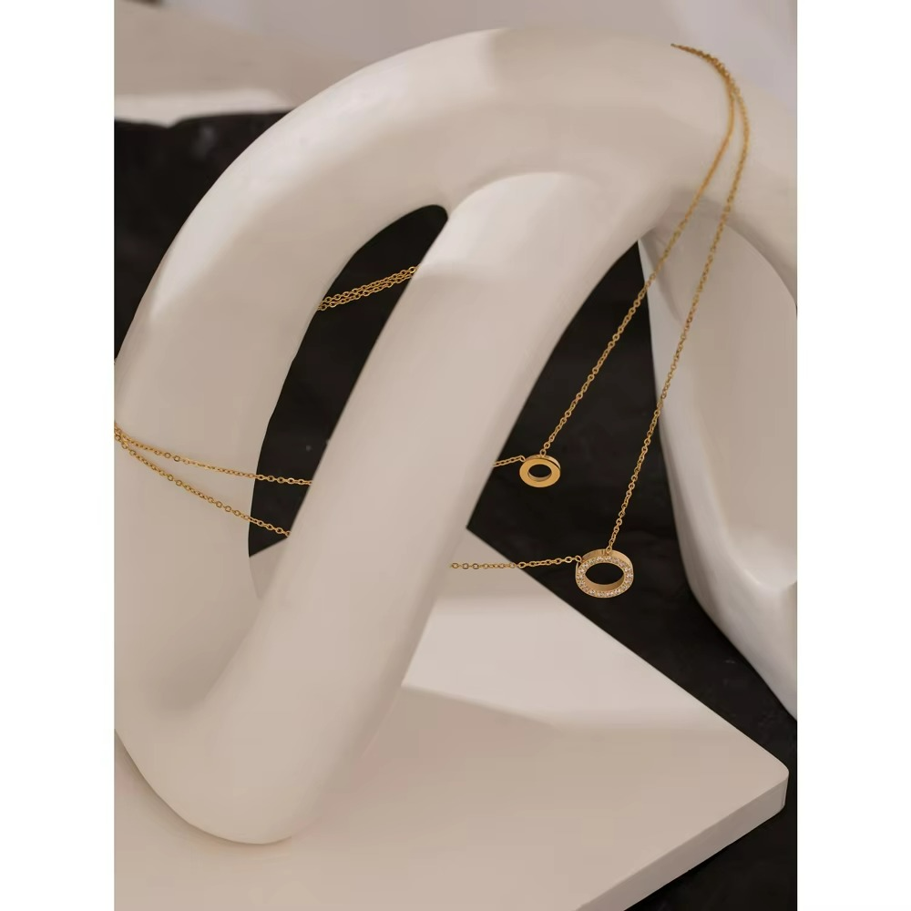 Round Hollow Layered Chain Necklace