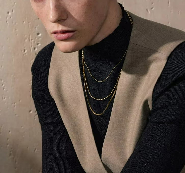 Minimalist Stainless Steel Layered Stacking Fashion Chain Necklace