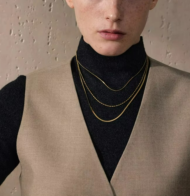 Minimalist Stainless Steel Layered Stacking Fashion Chain Necklace